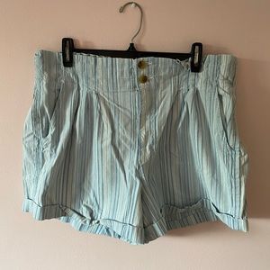 Blue and white striped high waisted shorts